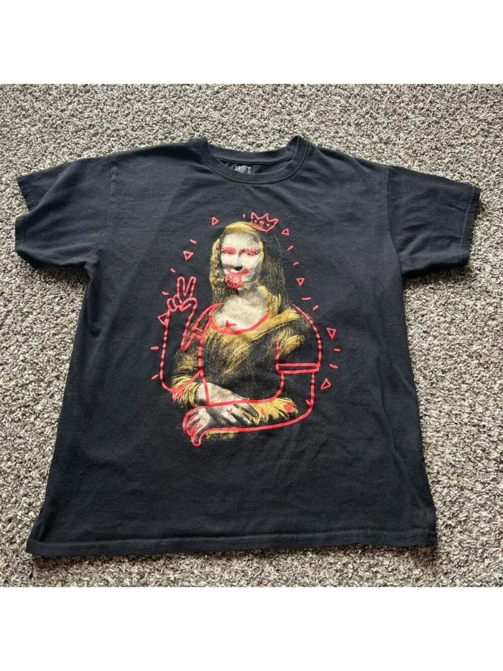 Mona Lisa Black Graphic Tee Mens Large Avant Garde Streetwear Goth Emo Punk
